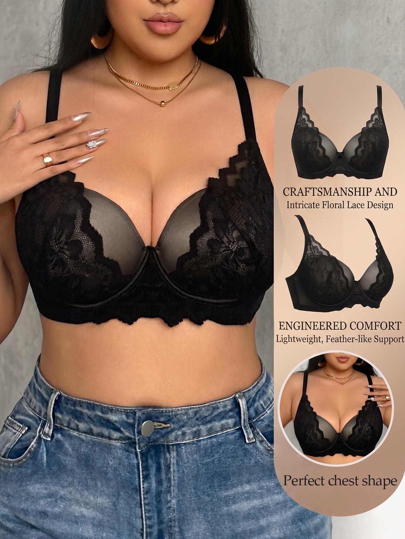 Underwire Bra Padded - Wide Strap Plus Size Women Bra