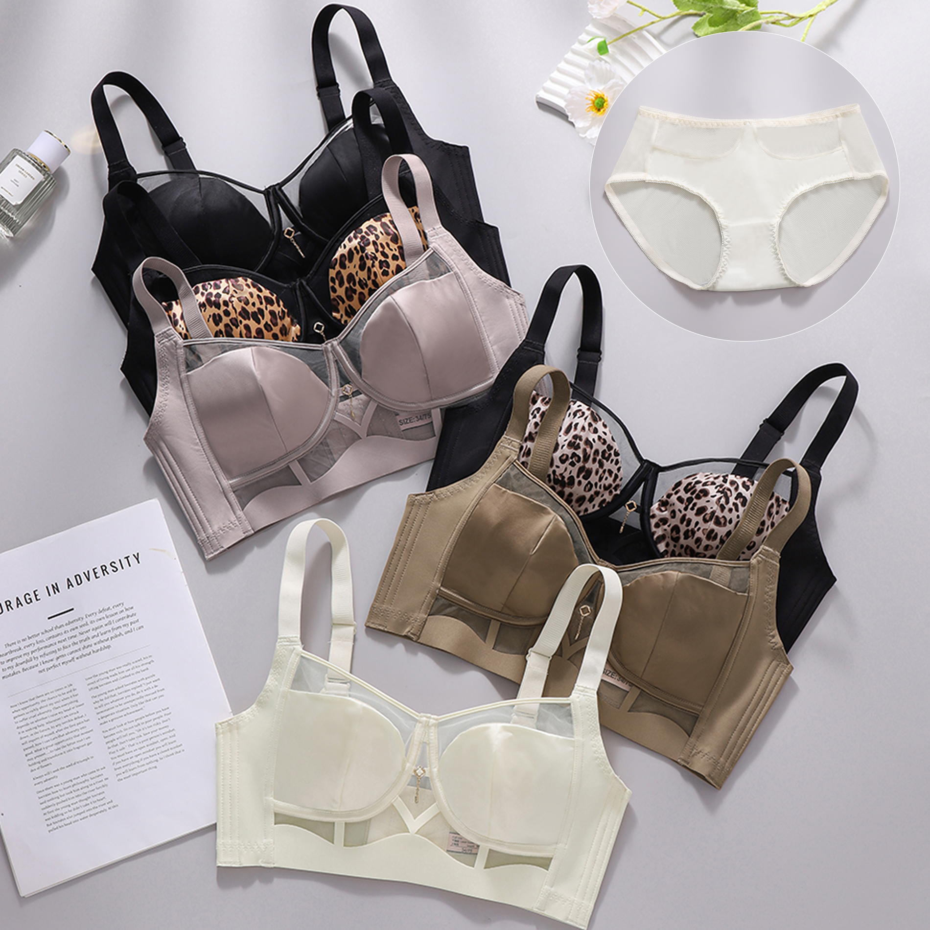 Cotton Bra Everyday - Leopard Lace Rims-Free Bra Set for