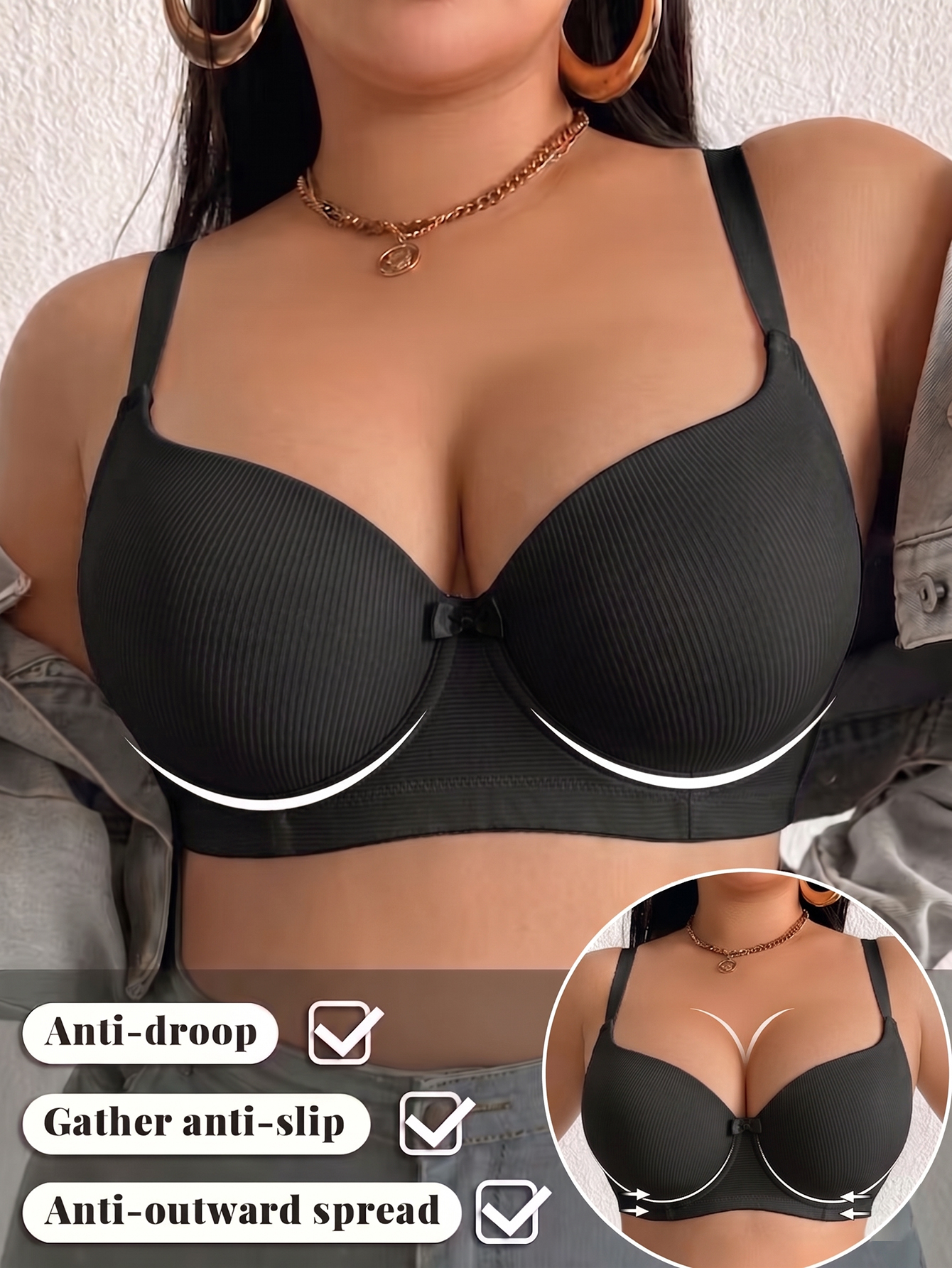 Underwire Bra Padded - Plus Size Ribbed Women Bra Thin