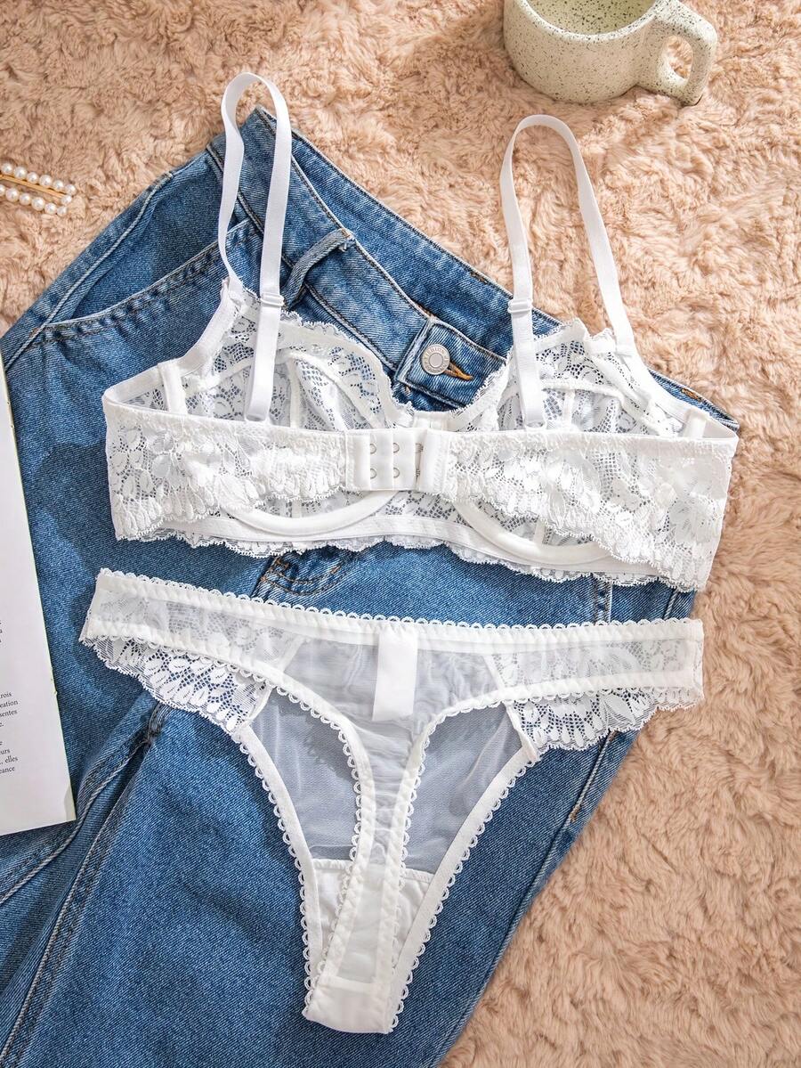 White Lace Bra and Panty Set w - Sheer Bra Lace ulasan dan harga