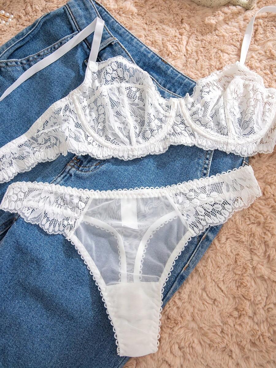 White Lace Bra and Panty Set w - Sheer Bra Lace ulasan dan harga