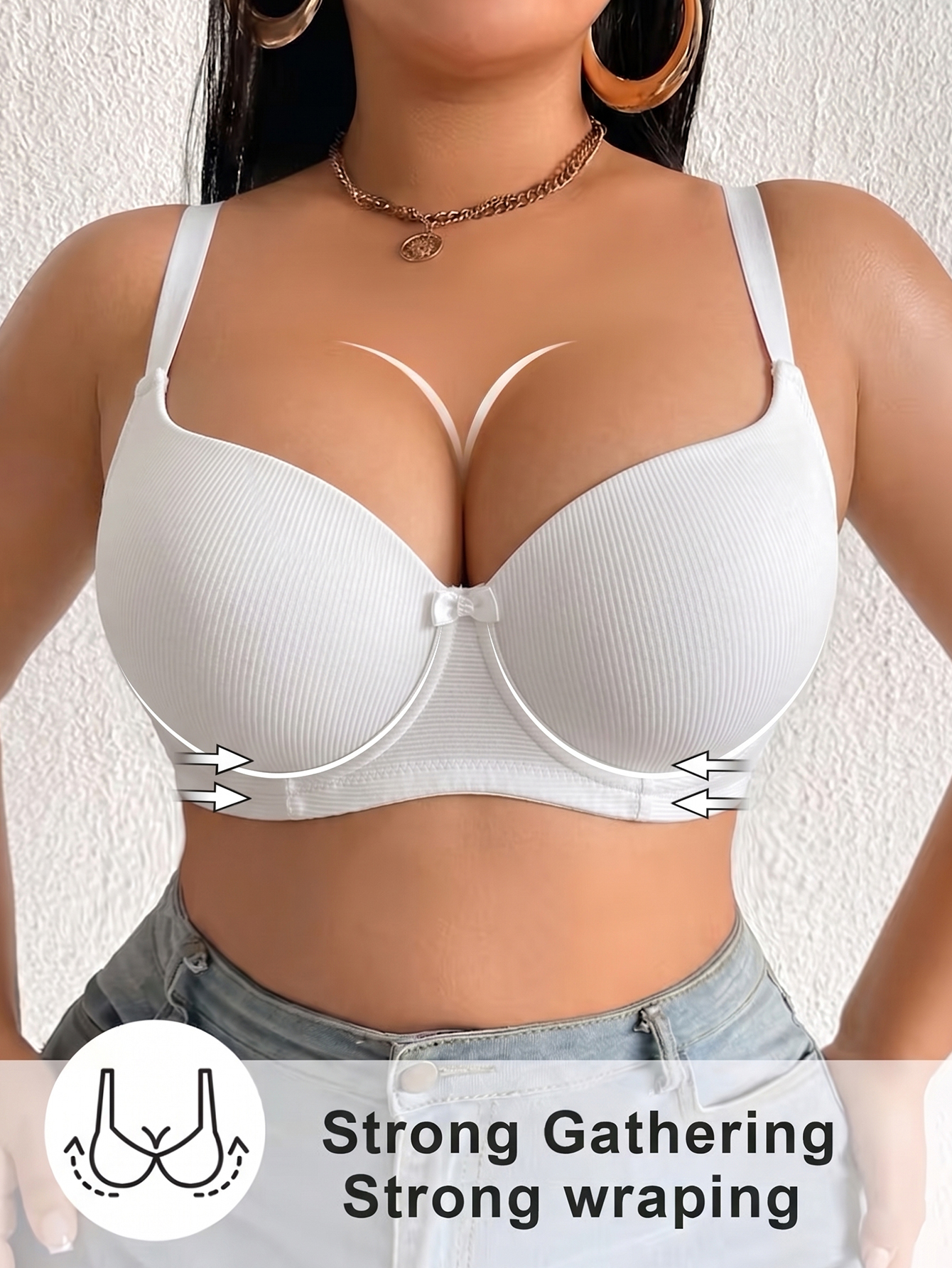 Plus Size Ribbed Women Bra Thi - Underwire Bra Padded ulasan dan harga